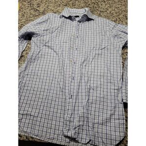 Ike Behar Men's Sz 16‎ Shirt Blue White checked Plaid Long Sleeve Button Up